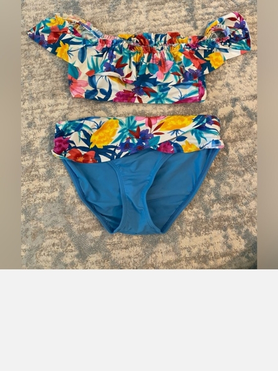Bleu Rod Beattie Other - Floral Off-Shoulder Bikini Set in Blue and Multi